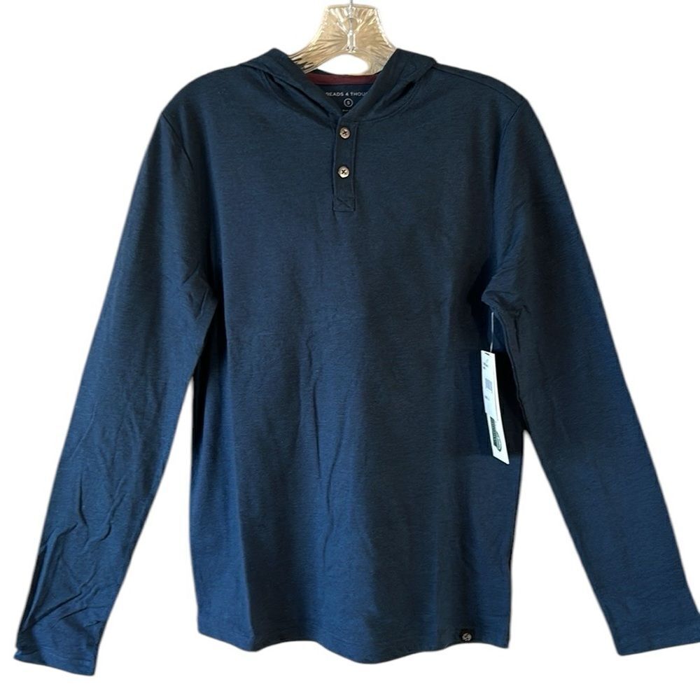 NEW Threads 4 Thought Mens Navy Blue Jersey Pullover T Shirt Hoodie
